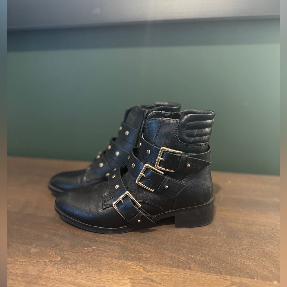 Only Black Combat Moto Boots with Buckle Straps